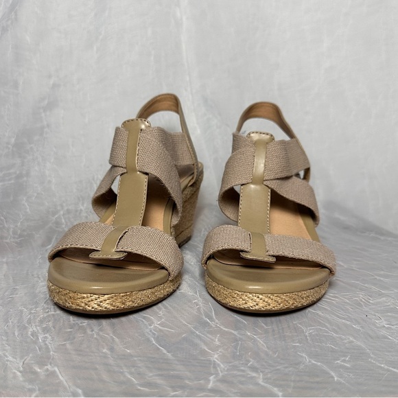 Lucky Brand Cork Wedge Heel Espadrilles Sandals T-strap Stretch Slingback 9.5 - Picture 9 of 17